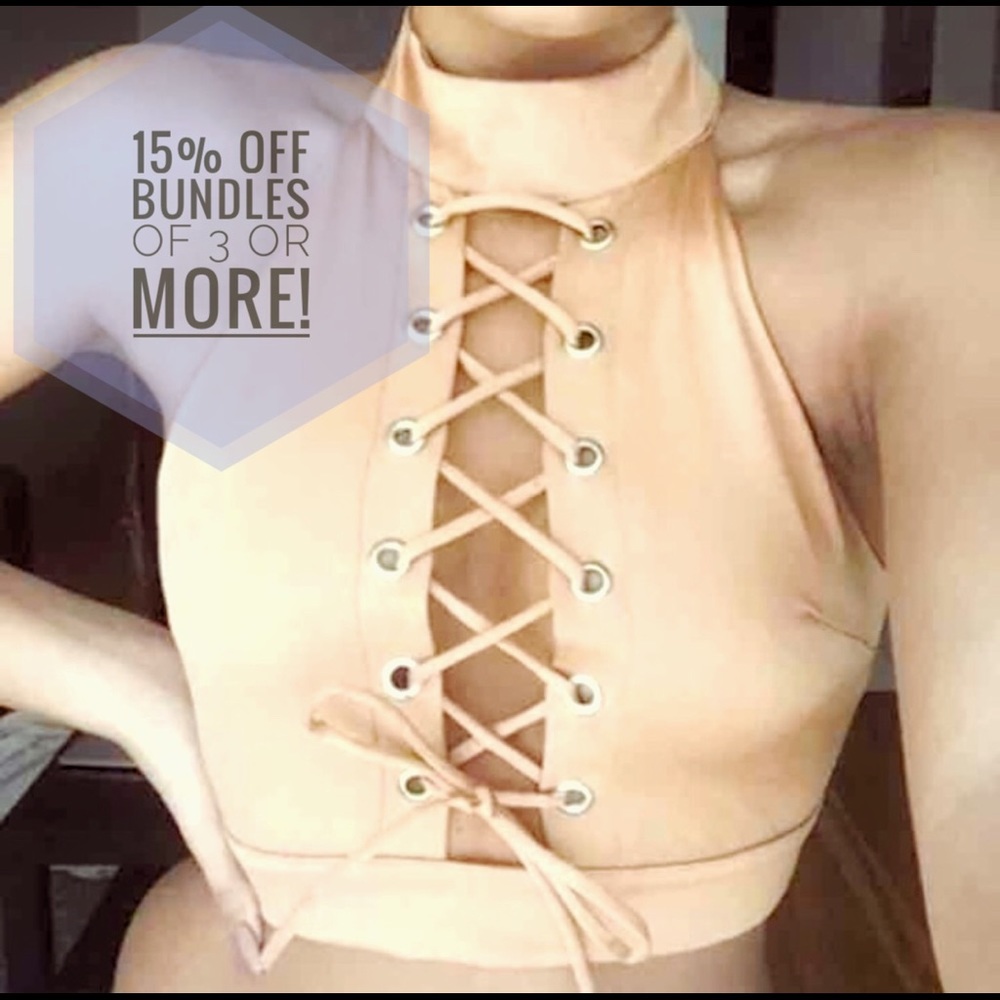 Nude Lace Up Choker Crop Top